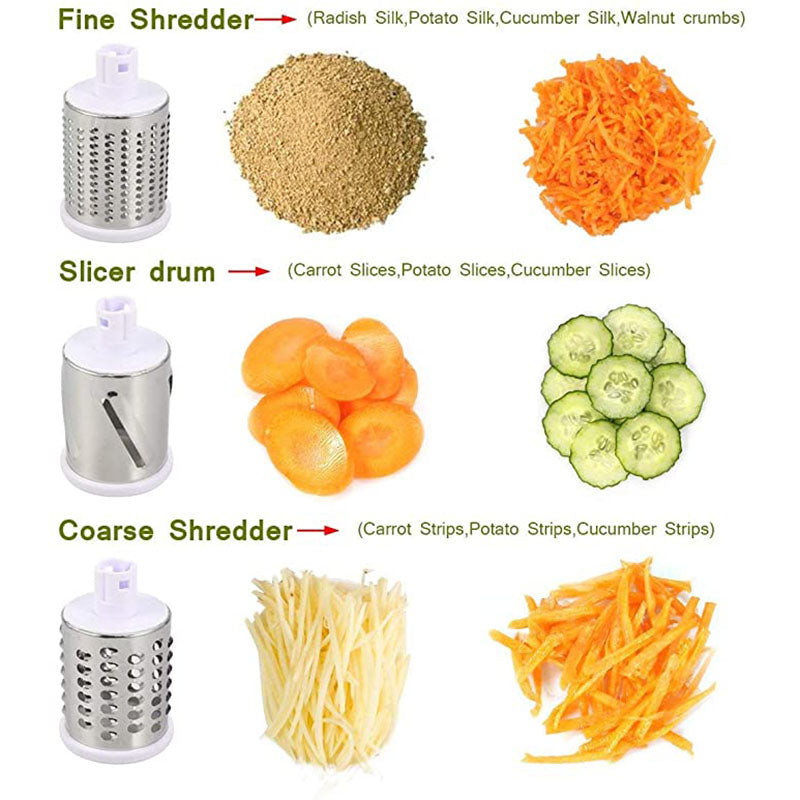 3 in 1 Rotary Vegetable Cutter - Manual Drum Slicer Shredder Grater - Suction Base