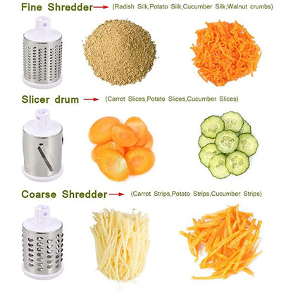 3 in 1 Rotary Vegetable Cutter - Manual Drum Slicer Shredder Grater - Suction Base