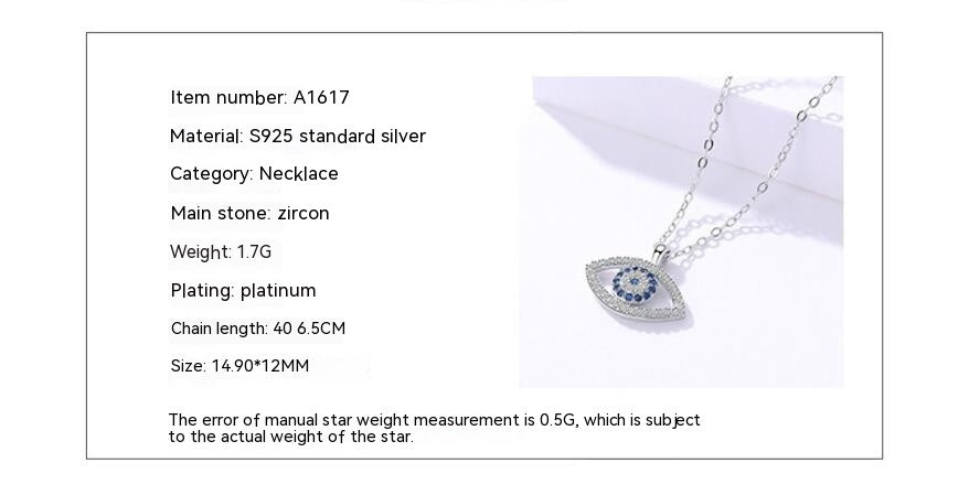 Evil Eye Necklace - 925 Sterling Silver Evil Eye Pendant - Blue Zircon Protection Necklace