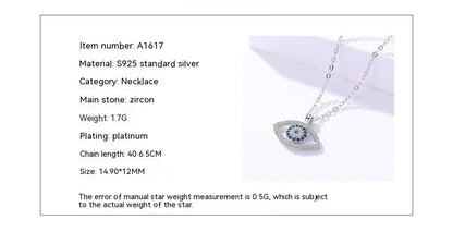 Evil Eye Necklace - 925 Sterling Silver Evil Eye Pendant - Blue Zircon Protection Necklace