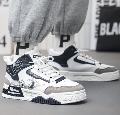 Men's High-Top Board Sneakers - Wave Art Shoes - Leisure Flat Sneakers