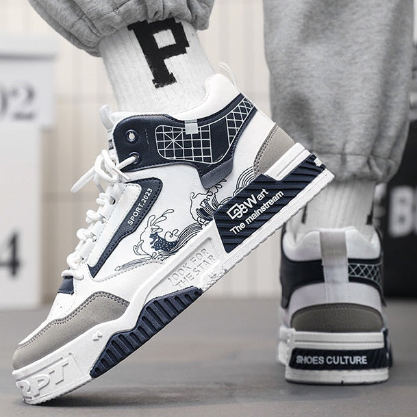 Men's High-Top Board Sneakers - Wave Art Shoes - Leisure Flat Sneakers