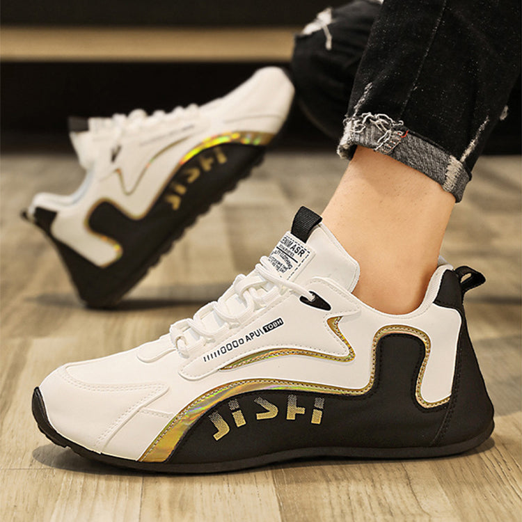 Men's Low-Top Casual Sneakers - Wave Design Lightweight Non-Slip Shoes - Lace Up
