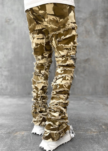 Men's Stacked Distressed Jeans - Frayed Ripped Skinny Jeans - Streetwear Slim Fit Denim
