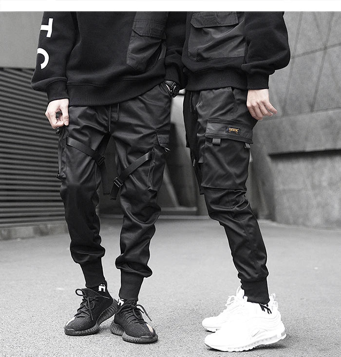 Men's Black Tactical Cargo Jogger Pants - Loose Multi-Pocket Cargo Pants - Streetwear