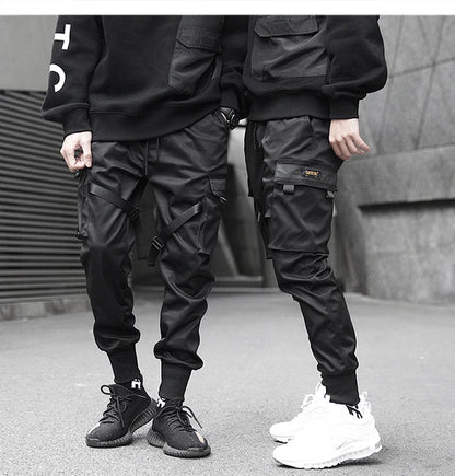 Men's Black Tactical Cargo Jogger Pants - Loose Multi-Pocket Cargo Pants - Streetwear