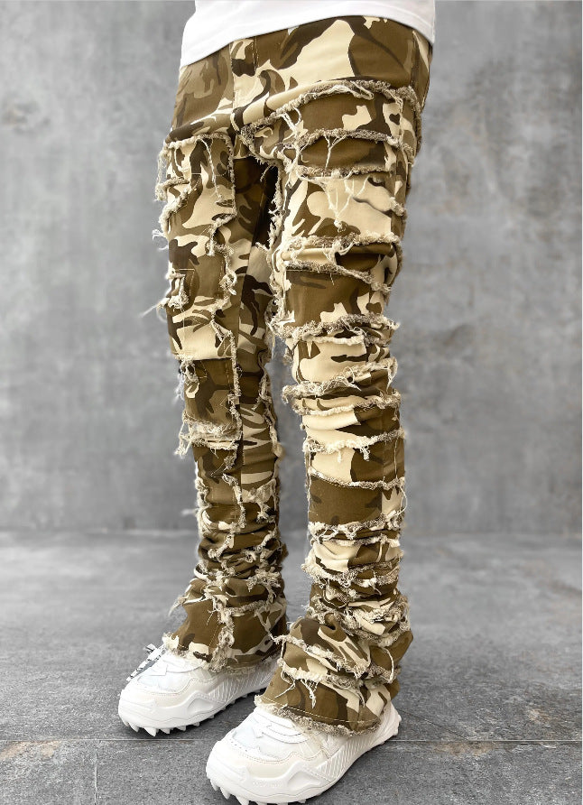 Men's Stacked Distressed Jeans - Frayed Ripped Skinny Jeans - Streetwear Slim Fit Denim