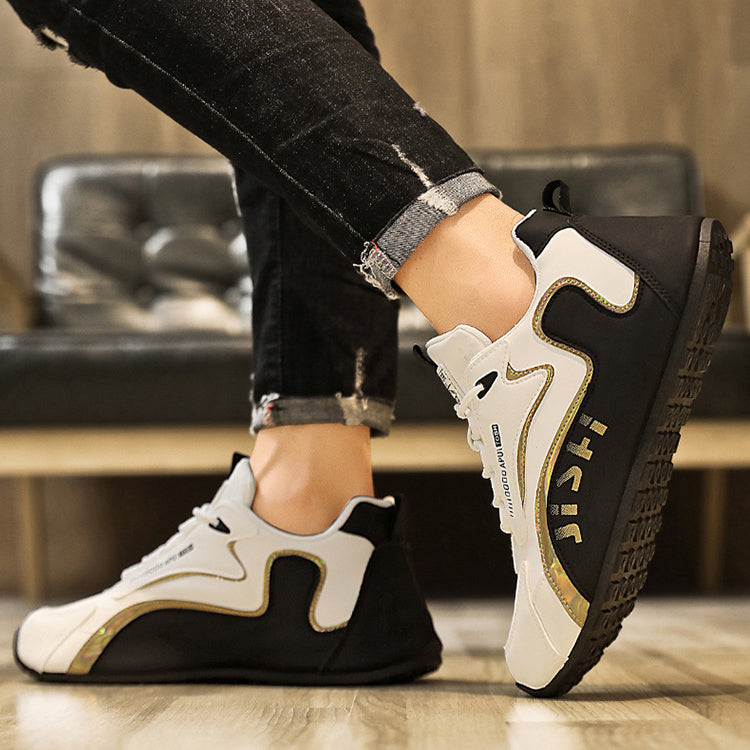 Men's Low-Top Casual Sneakers - Wave Design Lightweight Non-Slip Shoes - Lace Up