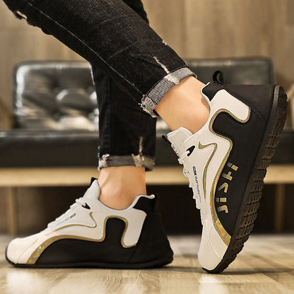 Men's Low-Top Casual Sneakers - Wave Design Lightweight Non-Slip Shoes - Lace Up