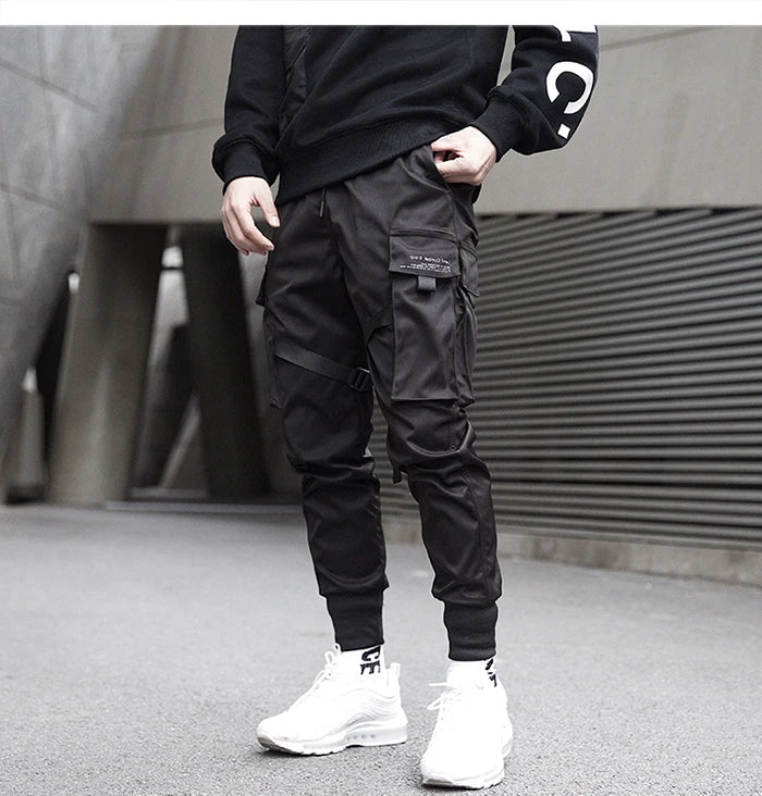 Men's Black Tactical Cargo Jogger Pants - Loose Multi-Pocket Cargo Pants - Streetwear