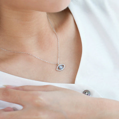 Evil Eye Necklace - 925 Sterling Silver Evil Eye Pendant - Blue Zircon Protection Necklace