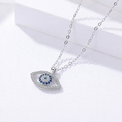 Evil Eye Necklace - 925 Sterling Silver Evil Eye Pendant - Blue Zircon Protection Necklace