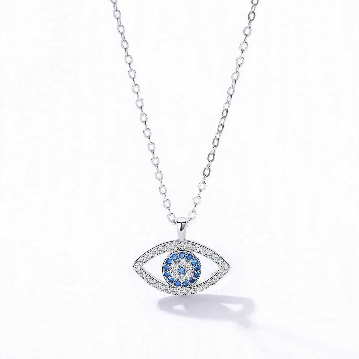 Evil Eye Necklace - 925 Sterling Silver Evil Eye Pendant - Blue Zircon Protection Necklace