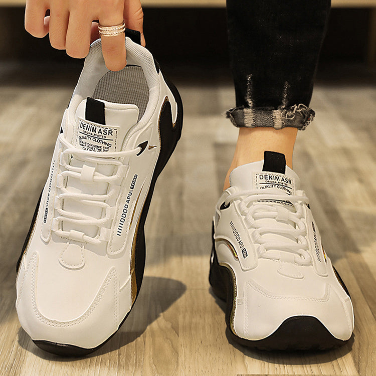 Men's Low-Top Casual Sneakers - Wave Design Lightweight Non-Slip Shoes - Lace Up